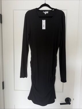 Michael Stars Black Long-Sleeve Ruched Midi Dress